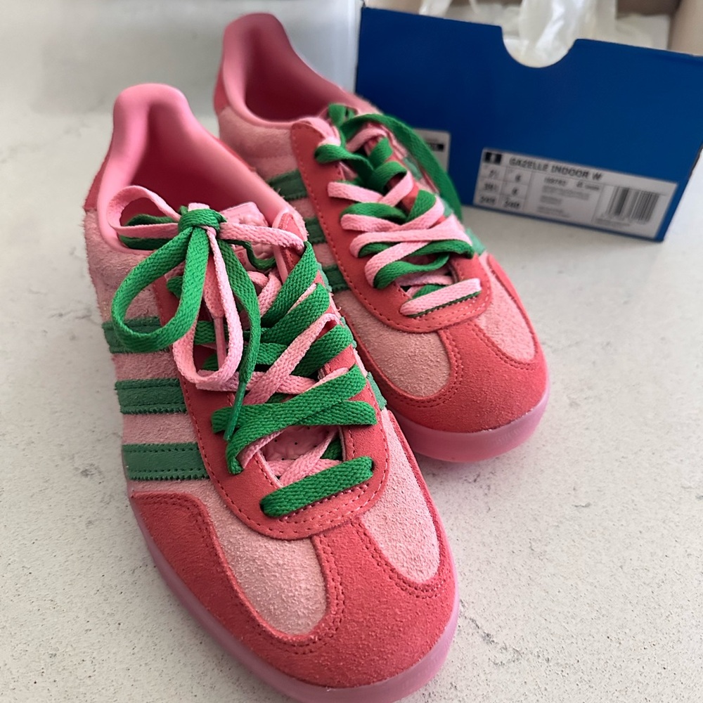 Adidas Originals Pink and Green Sneakers with Signature Stripes